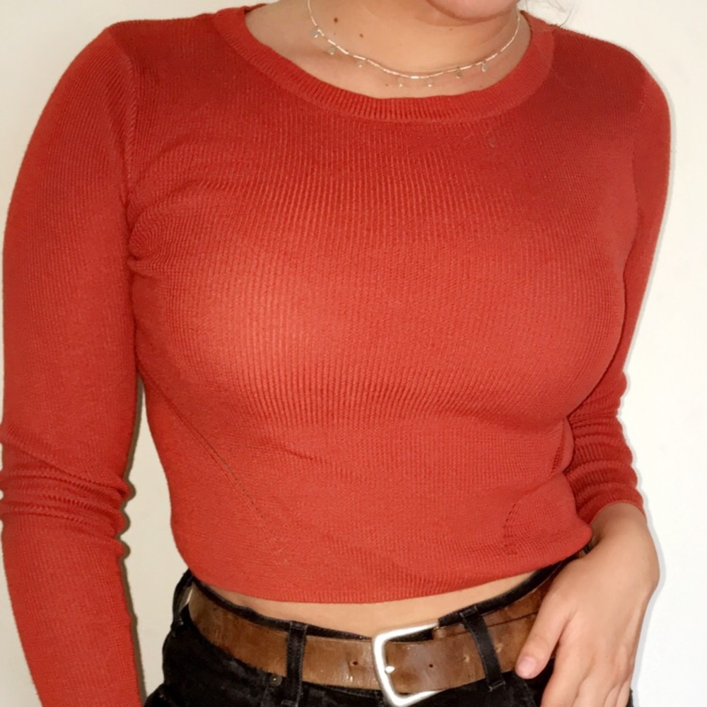 Coral cropped long sleeve
